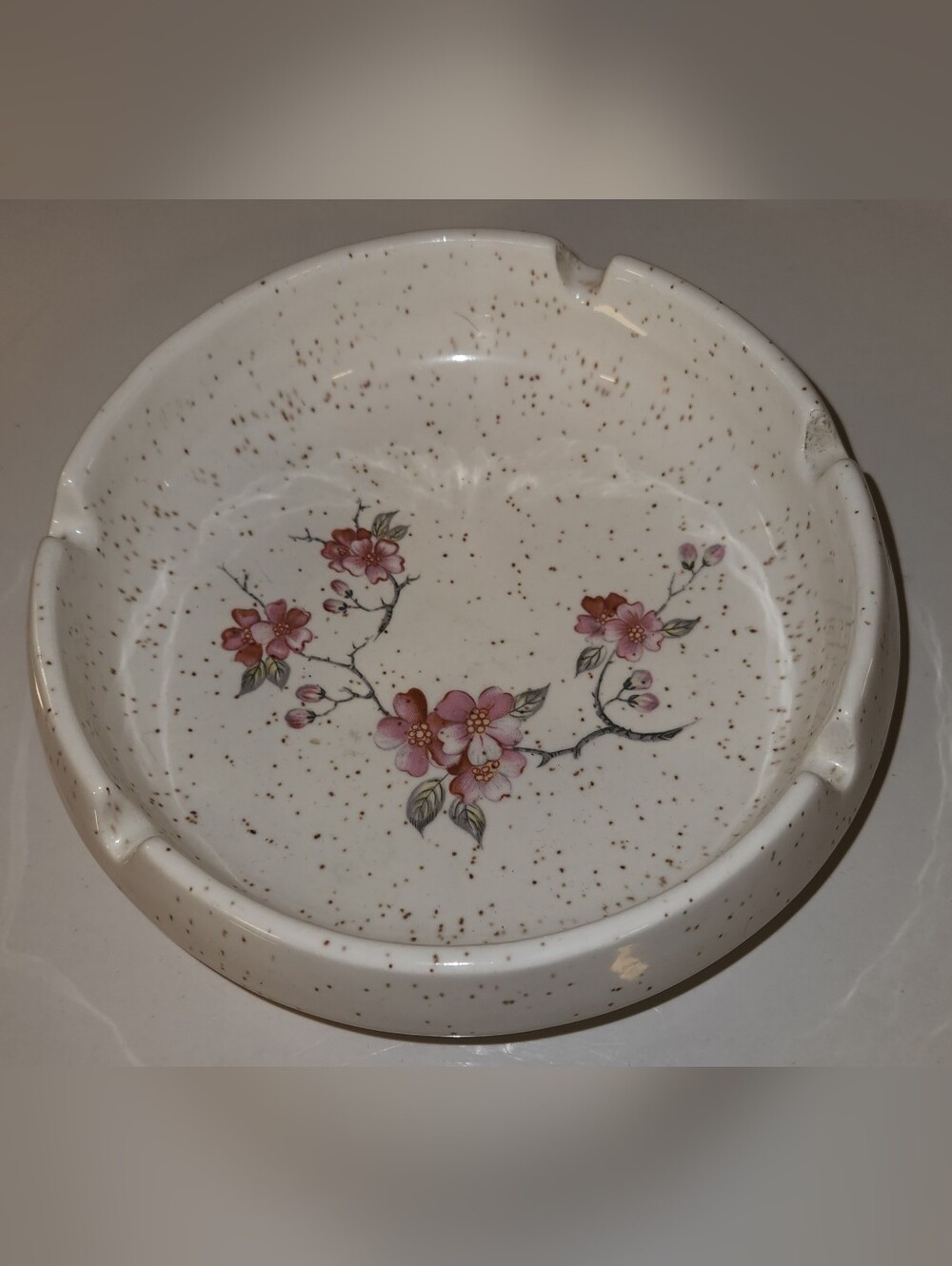 Vintage Treasure Craft Ceramic Ashtray Cherry Blossom Flower MCM Speckled USA 6"